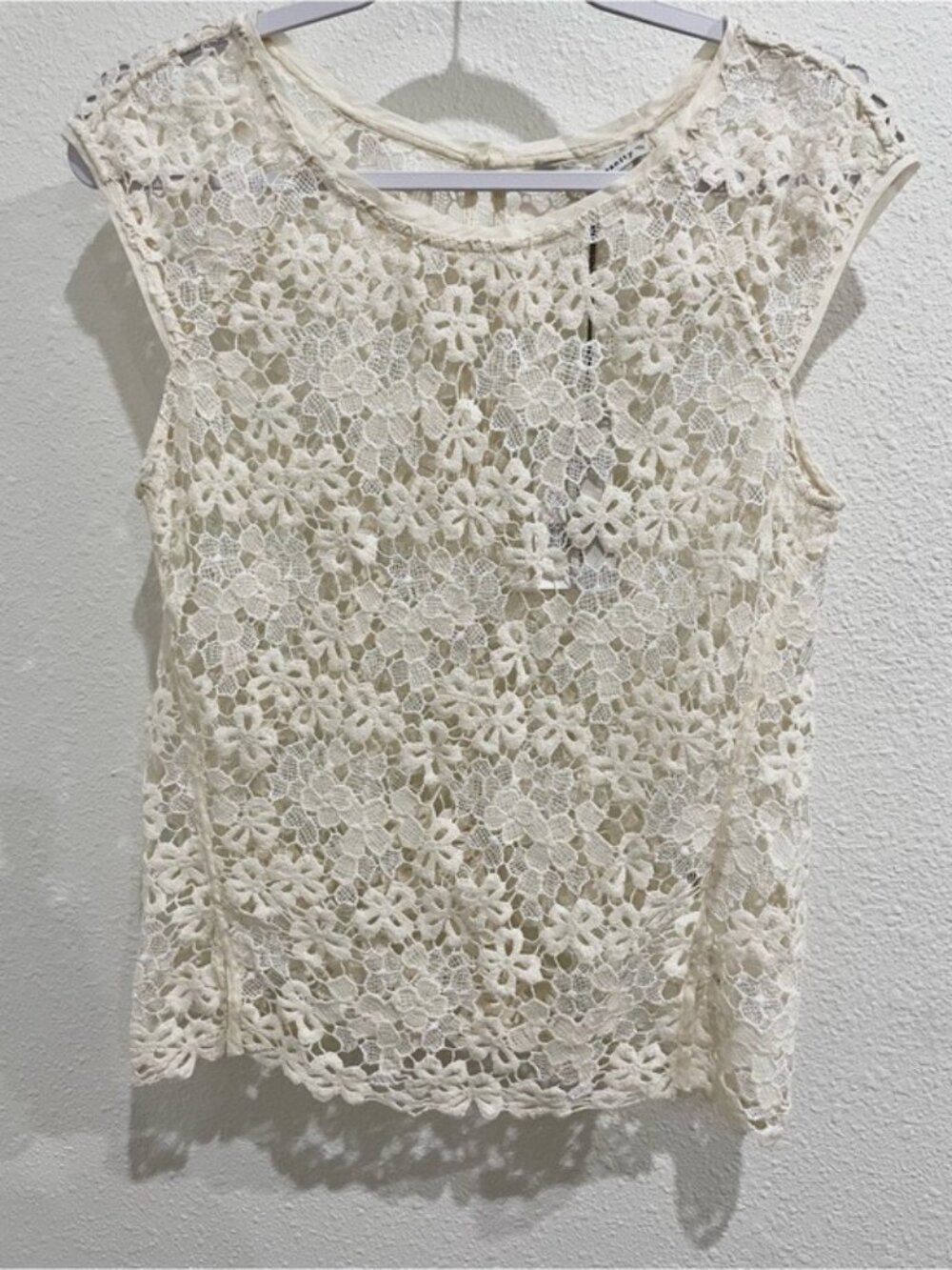 Nordstrom Neutral Crochet Lace Top Silk Feminine Boho Floral